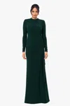 Betsy & Adam Ruffle Long Sleeve Sheath Gown In Green
