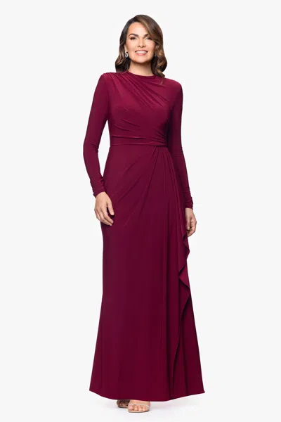 Betsy & Adam "jeanette" Long Sleeve Stretch Knit Side Ruffle Dress In Black