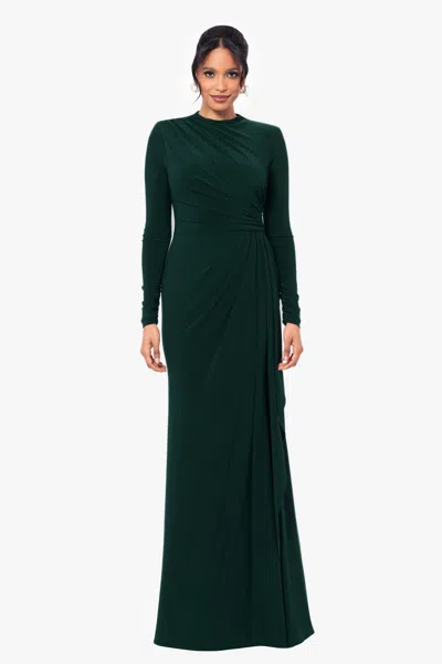 Betsy & Adam "jeanette" Long Sleeve Stretch Knit Side Ruffle Dress In Green