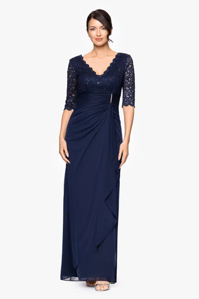 Betsy & Adam "johanna" 3/4 Sleeve Sheer Matte Jersey Long Dress In Green