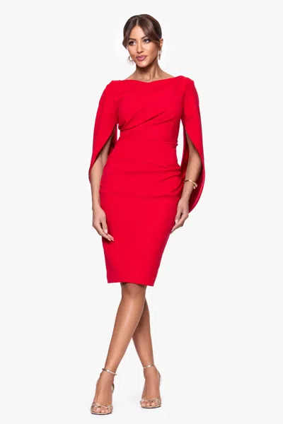 Betsy & Adam "jordan" Short Scuba Crape Draped Back Dress In Red