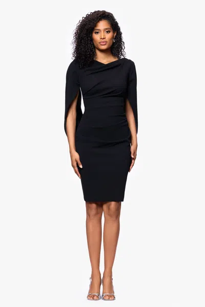 Betsy & Adam "jordan" Short Scuba Crepe Draped Back Dress In Black
