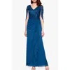 Betsy & Adam Lace & Sequin Gown In Peacock