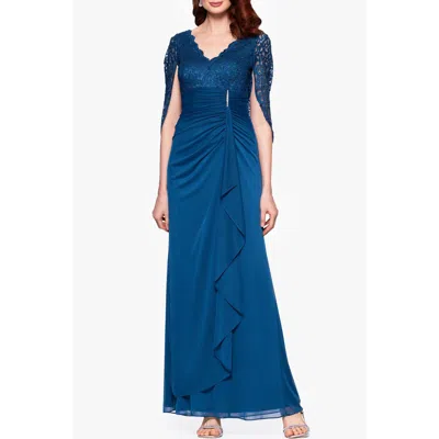 Betsy & Adam Lace & Sequin Gown In Peacock