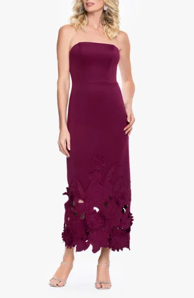 Betsy & Adam Laser Cut Strapless Scuba Gown In Burgundy