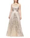 Betsy & Adam Rose Crinkle Foil Sleeveless Gown