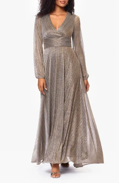 Betsy & Adam Long Sleeve Metallic Knit Gown In Gray