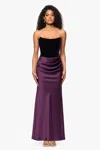 Betsy & Adam "lynn" Long Strapless Velvet And Satin Gown In Purple