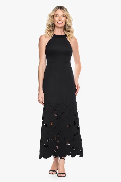 Betsy & Adam "mallory" Techno Scuba Laser Cut Long Dress In Black