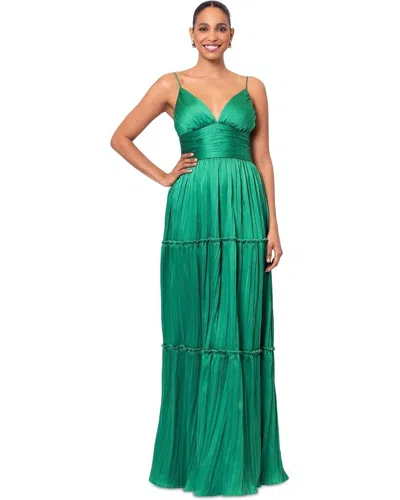 Betsy & Adam Maxi Dress Women's Green Long Pleared Bodre Tiered A-line Gbo1254