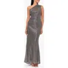 Betsy & Adam Women's Metallic One-shoulder Sleeveless Gown In Black/gold/silver