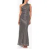 Betsy & Adam Metallic Crinkle One-shoulder Mermaid Gown In Gray
