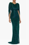 Betsy & Adam Women's Metallic Cape-sleeve Gown In Jade