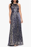 Betsy & Adam Petite Metallic Floral Print Sleeveless Gown