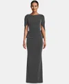 Betsy & Adam Metallic-knit Draped Gown In Black,silver