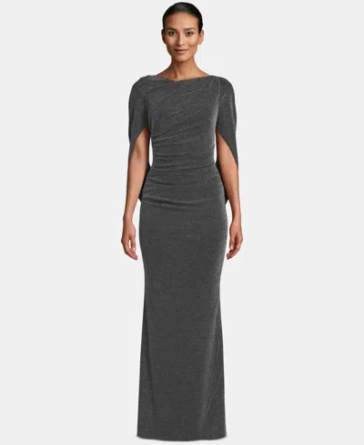 Betsy & Adam Metallic-knit Draped Gown In Black,silver