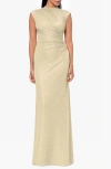 Betsy & Adam Petite Ruched Metallic Crinkle Gown In Gold