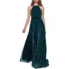 Betsy & Adam Long Halter Neck Metallic Crinkle Dress