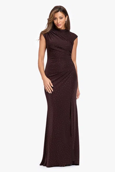 Betsy & Adam "mika" Studded Knit Ruched Back Dress In Brown