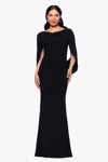 Betsy & Adam "miriam" Long Jersey Draped Back Gown In Black