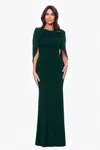Betsy & Adam "miriam" Long Jersey Draped Back Gown In Green