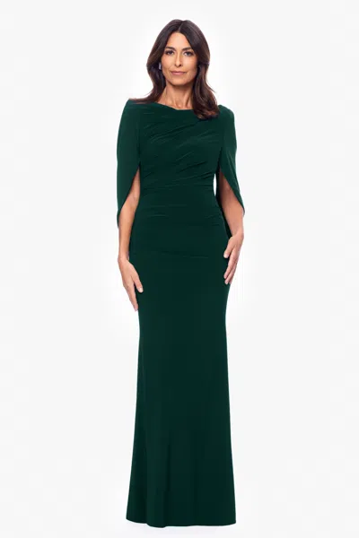 Betsy & Adam "miriam" Long Jersey Draped Back Gown In Black