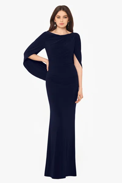 Betsy & Adam "miriam" Long Jersey Draped Back Gown In Black