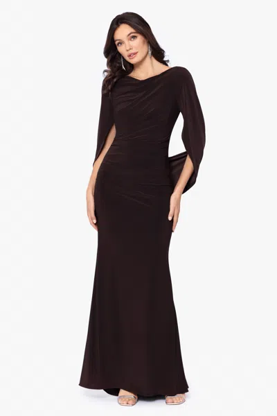 Betsy & Adam "miriam" Long Jersey Draped Back Gown In Green
