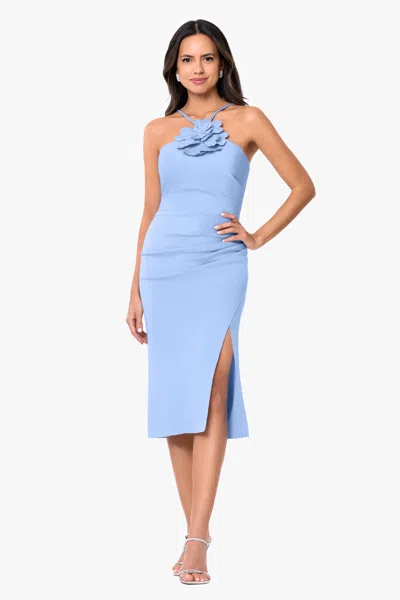 Betsy & Adam "monroe" Techno Scuba Flower Embellished Knee Length Dress In Blue