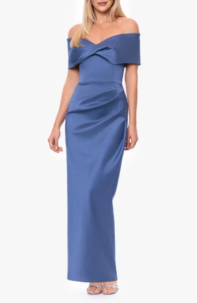 Betsy & Adam Off The Shoulder Mikado Gown In Blue