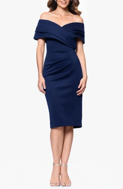 Betsy & Adam Off The Shoulder Scuba Cocktail Dress In Navy