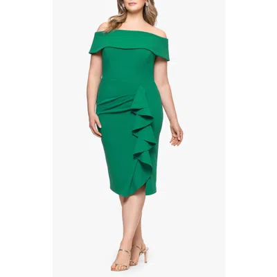Betsy & Adam Off The Shoulder Scuba Sheath Dress In Green