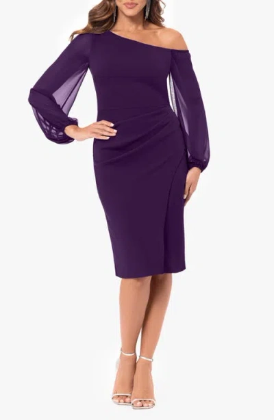 Betsy & Adam Off The Shoulder Sheath Cocktail Dress In Purple