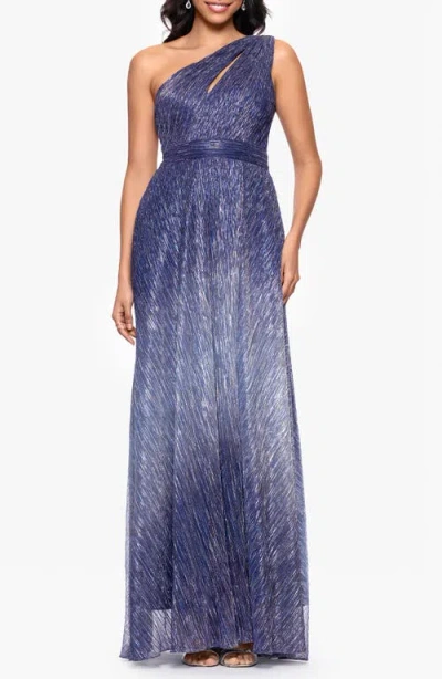 Betsy & Adam Women's Metallic Ombre One-shoulder Gown In Navy Periwinkle