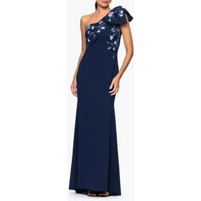 Betsy & Adam One-shoulder Crepe Gown In Blue