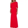 Betsy & Adam One-shoulder Crepe Scuba Trumpet Gown In Red