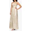 Betsy & Adam One-shoulder Foil Flower Gown In Neutral