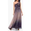 Betsy & Adam One-shoulder Metallic Crinkle Ombré Gown In Purple