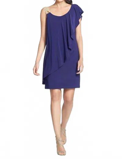 Betsy & Adam One Shoulder Rhinestone Dress In Purple In Blue