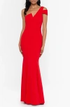 Betsy & Adam One-shoulder Scuba Crepe Gown In Red