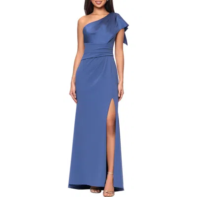 Betsy & Adam One-shoulder Ruched Gown In Blue