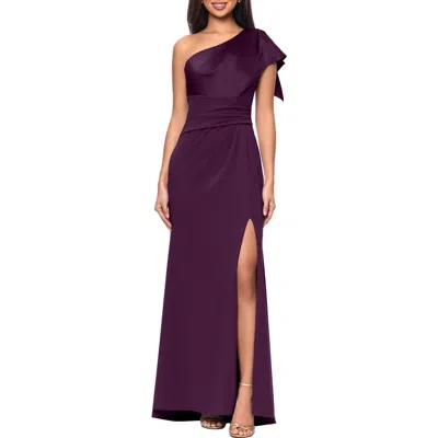 Betsy & Adam One-shoulder Ruched Gown In Burgundy