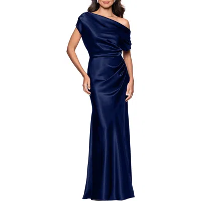 Betsy & Adam One-shoulder Satin Gown In Blue