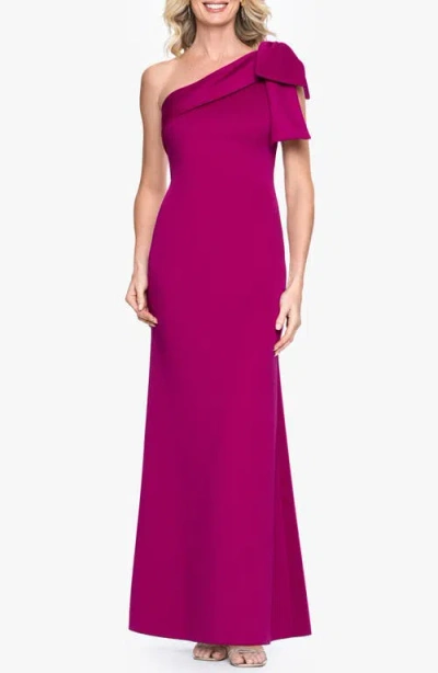 Betsy & Adam One-shoulder Scuba Crepe Gown In Purple