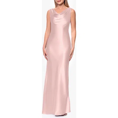 Betsy & Adam Open Back Satin Charmeuse Gown In Pink