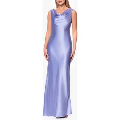 Betsy & Adam Open Back Satin Charmeuse Gown In Purple