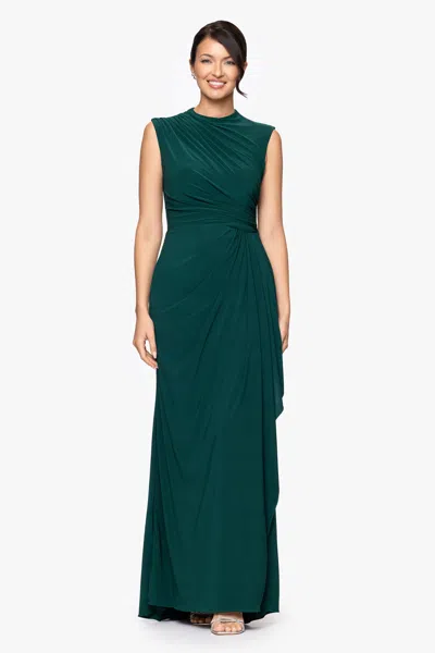 Betsy & Adam Ruched Sleeveless Gown In Green