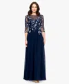 Betsy & Adam Petite A-line Embroidered Dress In Blue
