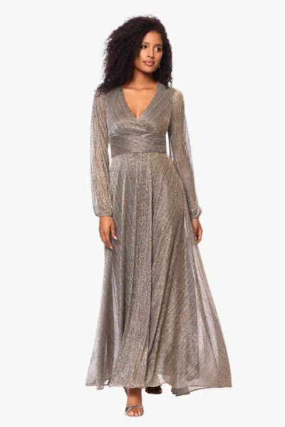 Betsy & Adam Petite "alexa" Long Sleeve Metallic Knit Dress In Silver