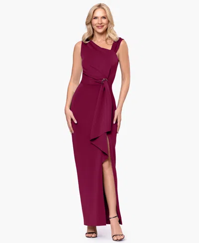 Betsy & Adam Petite Asymmetric Sleeveless Gown Dress In Burgundy